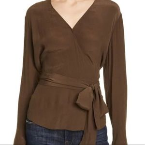 Lewit Brown Pleated Tie Wrap Top